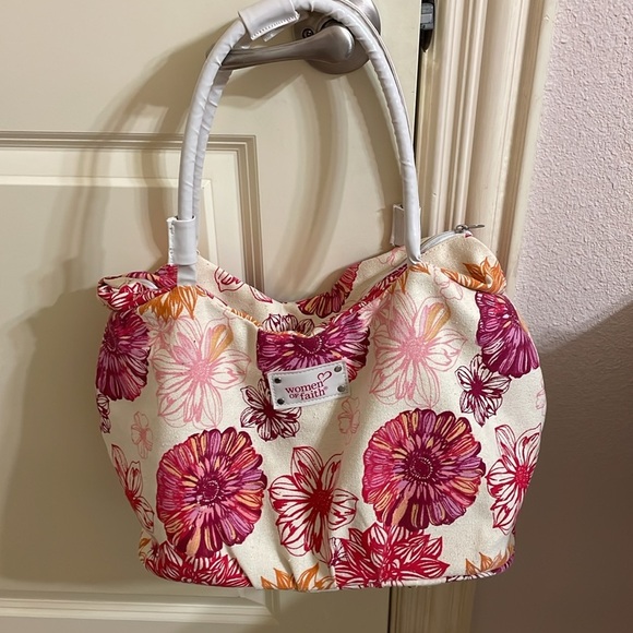 Women of Faith Handbags - Women of Faith Floral Tote Bag with Pink and Orange Flowers